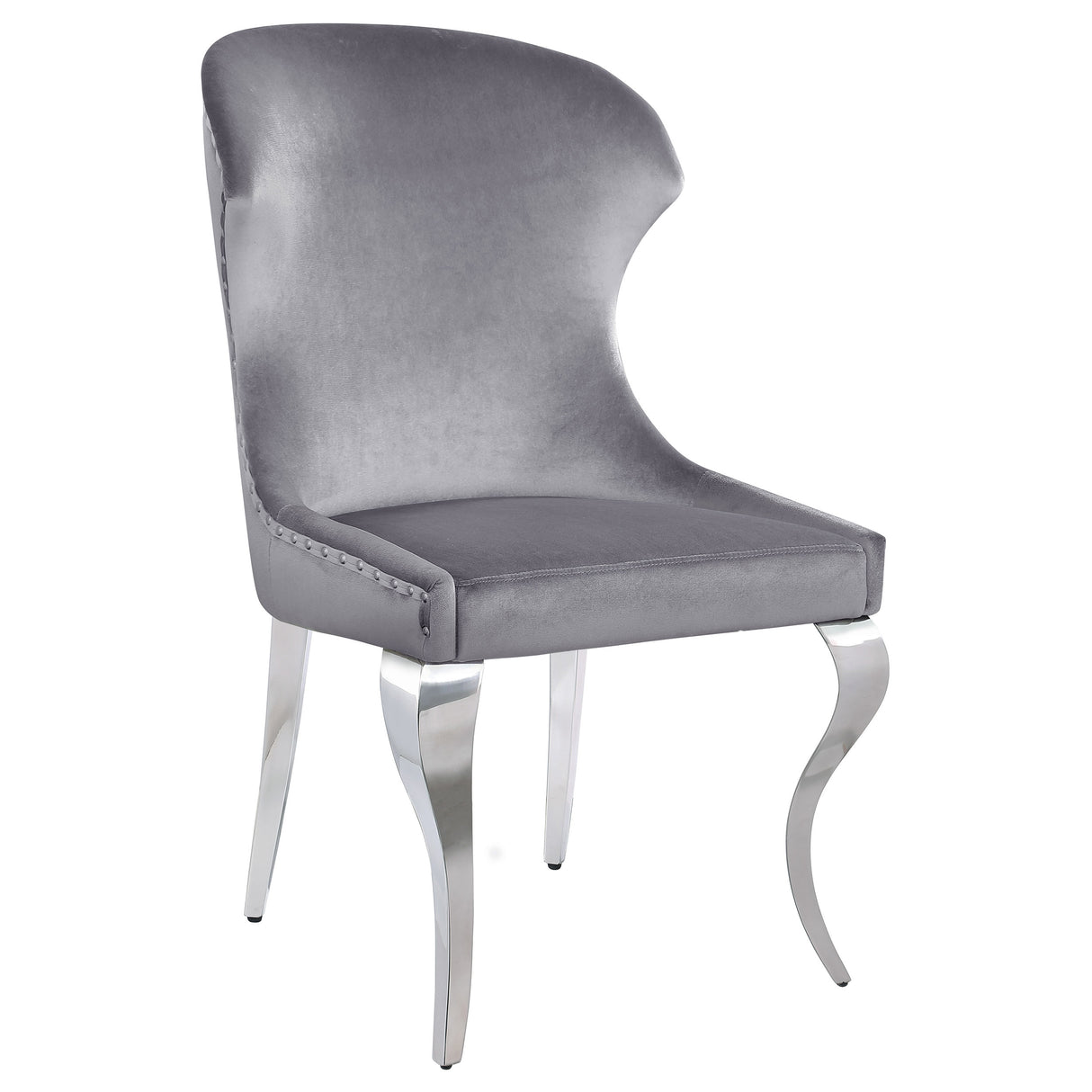 Side Chair - Cheyanne Upholstered Wingback Side Chair with Nailhead Trim Chrome and Grey (Set of 2)