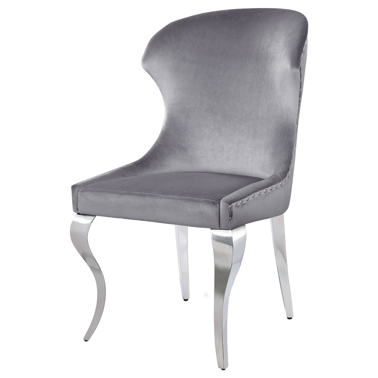 Side Chair - Cheyanne Upholstered Wingback Side Chair with Nailhead Trim Chrome and Grey (Set of 2)