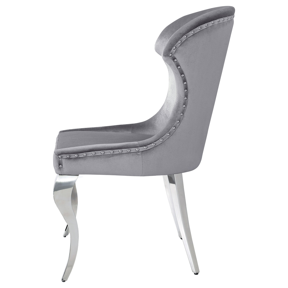 Side Chair - Cheyanne Upholstered Wingback Side Chair with Nailhead Trim Chrome and Grey (Set of 2)