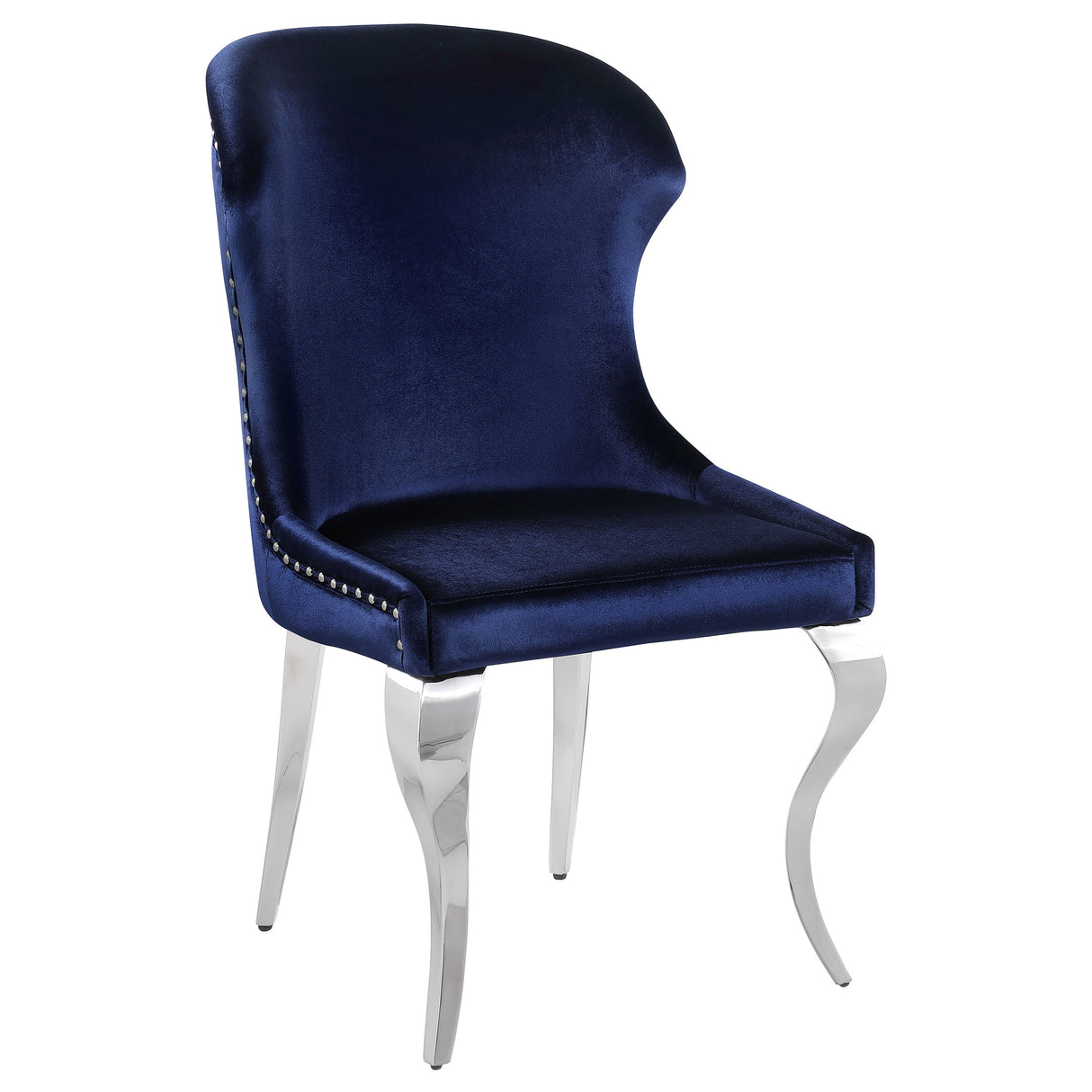 Side Chair - Cheyanne Upholstered Wingback Side Chair with Nailhead Trim Chrome and Ink Blue (Set of 2)