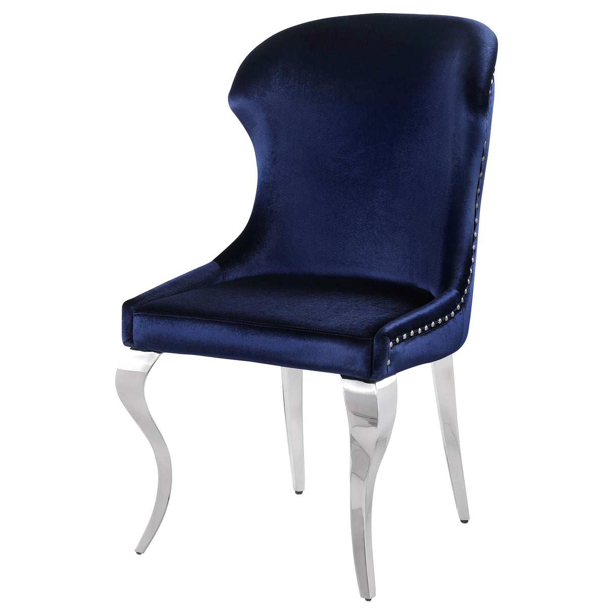 Side Chair - Cheyanne Upholstered Wingback Side Chair with Nailhead Trim Chrome and Ink Blue (Set of 2)