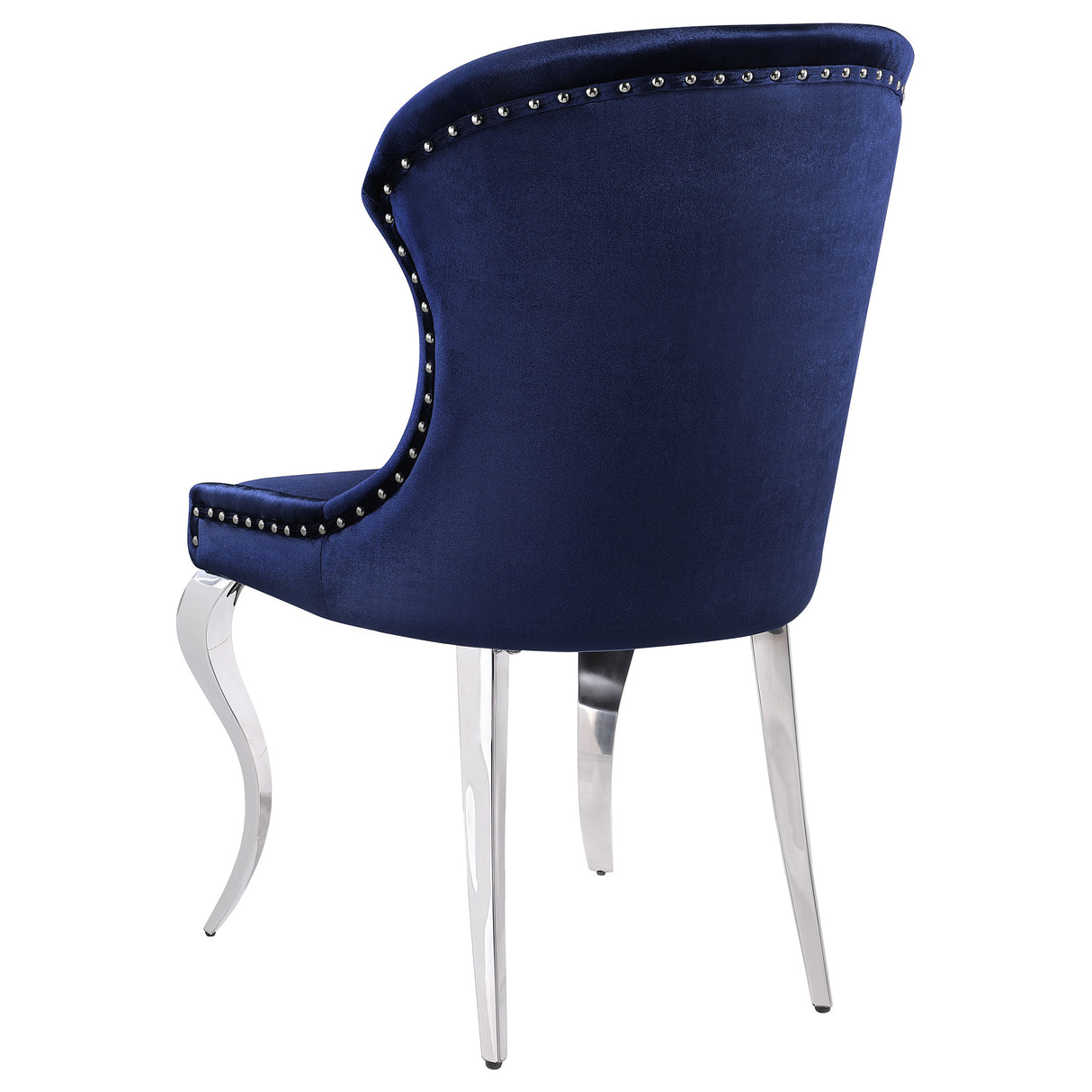 Side Chair - Cheyanne Upholstered Wingback Side Chair with Nailhead Trim Chrome and Ink Blue (Set of 2)