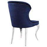 Side Chair - Cheyanne Upholstered Wingback Side Chair with Nailhead Trim Chrome and Ink Blue (Set of 2)