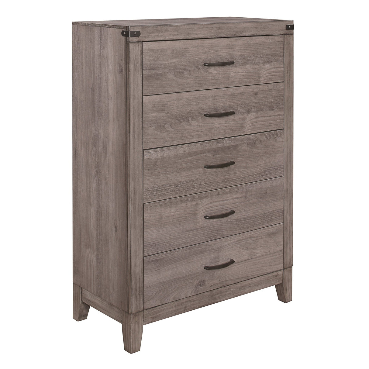 Brownish Gray Finish 1pc Bedroom Chest of 5 Drawers Melamine Laminate Dark Metal Hardware Corner Rivets - B01152308 - Home Elegance USA - 2