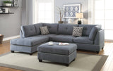 3 - pcs Sectional Sofa Blue Grey Polyfiber Cushion Sofa Chaise Ottoman Reversible Couch Pillows | Home Elegance USA