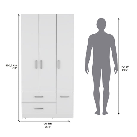 Armoire Wardrove 71', 4 Doors, Hanging Rod, 3 Cabinets, 6 Shelves, White - sold by Home Elegance USA