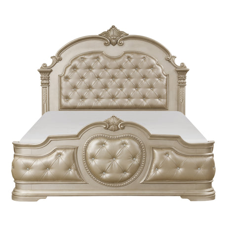 Antoinetta Eastern King Bed in Champagne Faux Leather Tufted – Homelegance