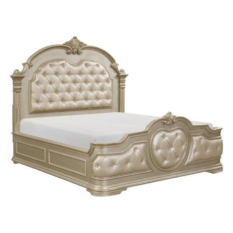 Antoinetta Eastern King Bed in Champagne Faux Leather Tufted – Homelegance