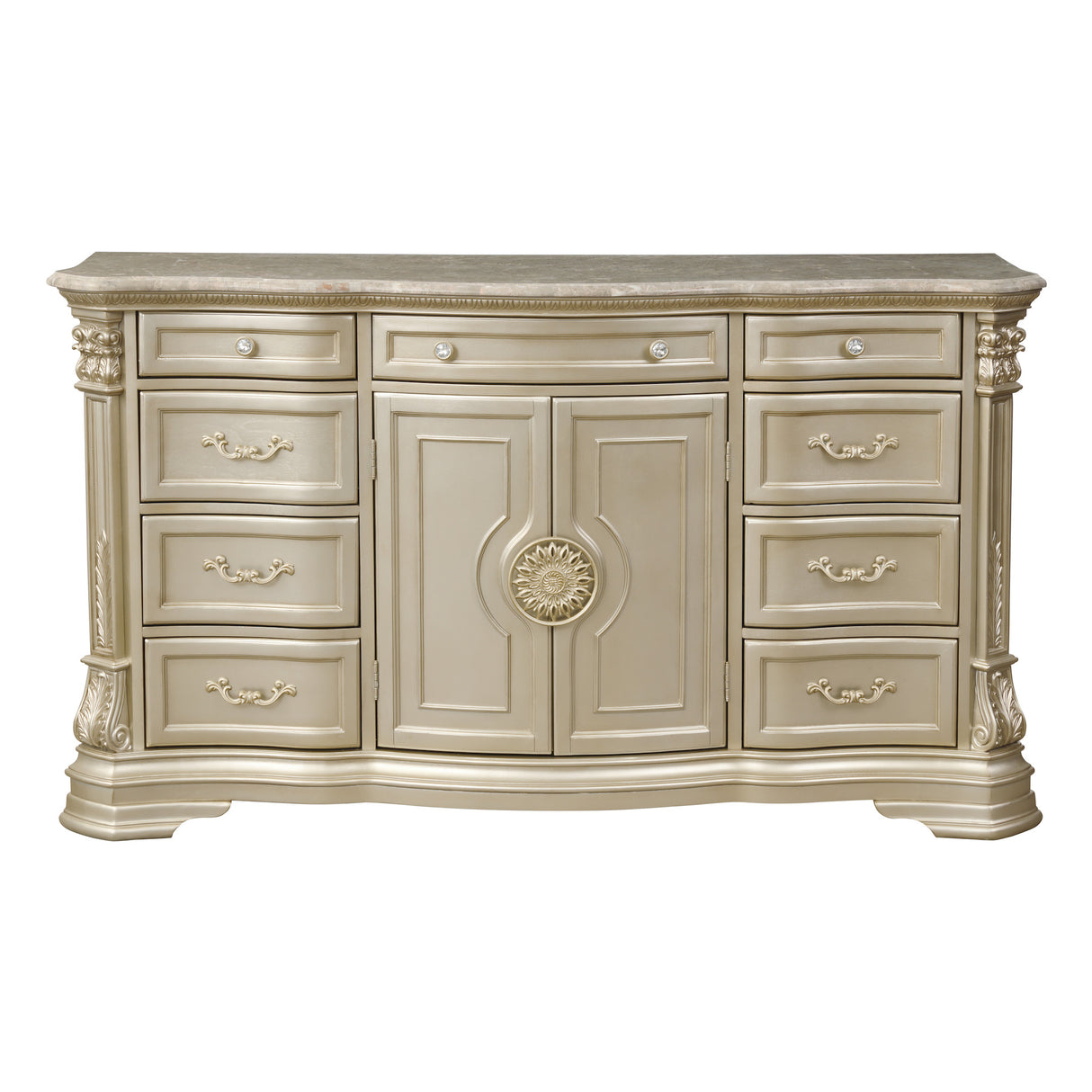 Antoinetta Dresser Marble Top with 9-Drawer in Champagne Finish – Homelegance 1919NC-5