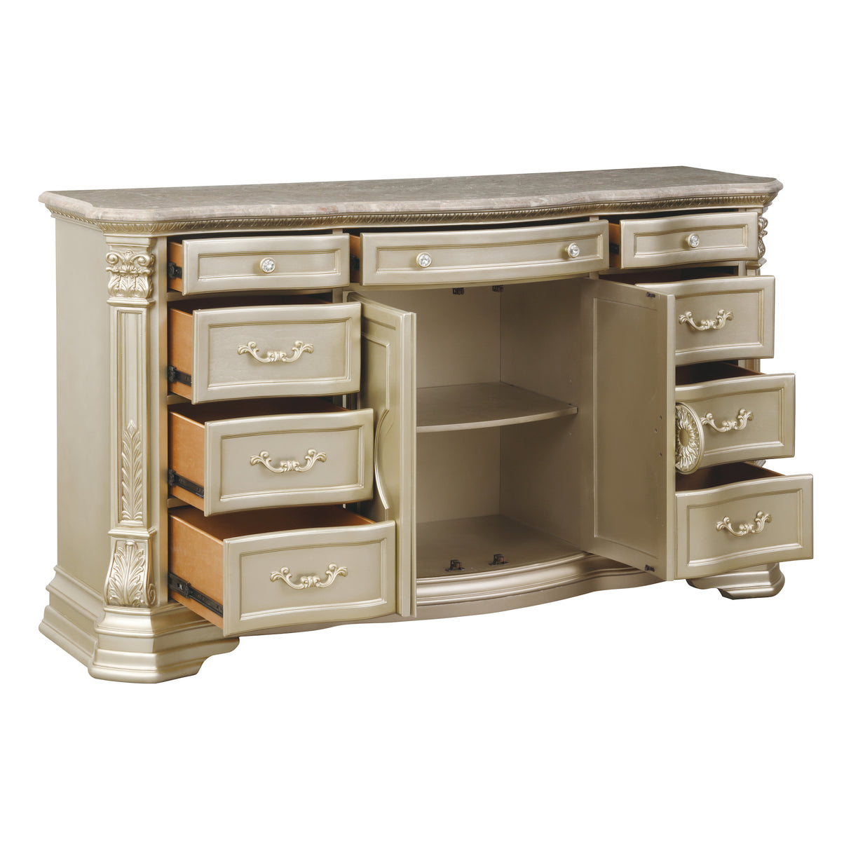 Antoinetta Dresser Marble Top with 9-Drawer in Champagne Finish – Homelegance 1919NC-5