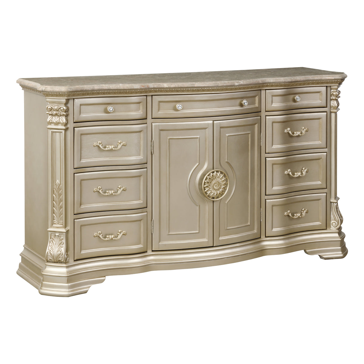 Antoinetta Dresser Marble Top with 9-Drawer in Champagne Finish – Homelegance 1919NC-5