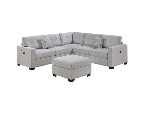 Casual Simple Tufted Couch Living Room Sectional 4pc Set Sincere Bone Color Fabric Upholstered RAF/LAF One-Arm Loveseat Wedge Ottoman - sold by Home Elegance USA