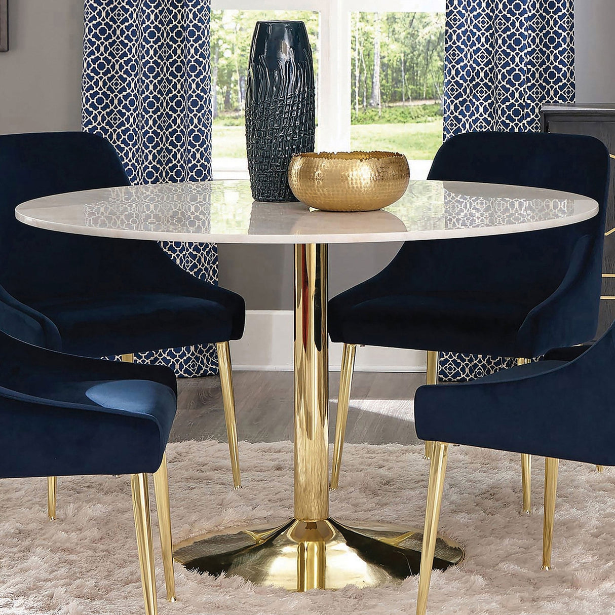 Dining Table - Kella Round Marble Top Dining Table White and Gold