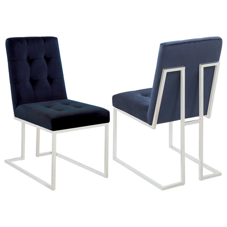 Side Chair - Cisco Upholstered Dining Chairs Ink Blue and Chrome (Set of 2)