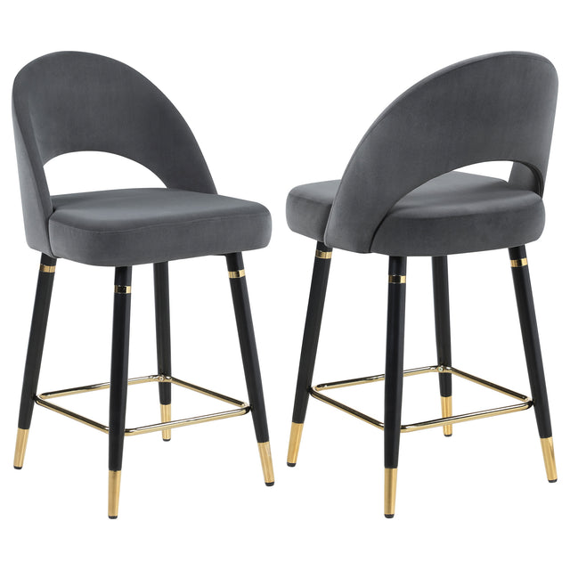 Counter Stool - Lindsey Arched Back Upholstered Counter Height Stools Grey (Set of 2)