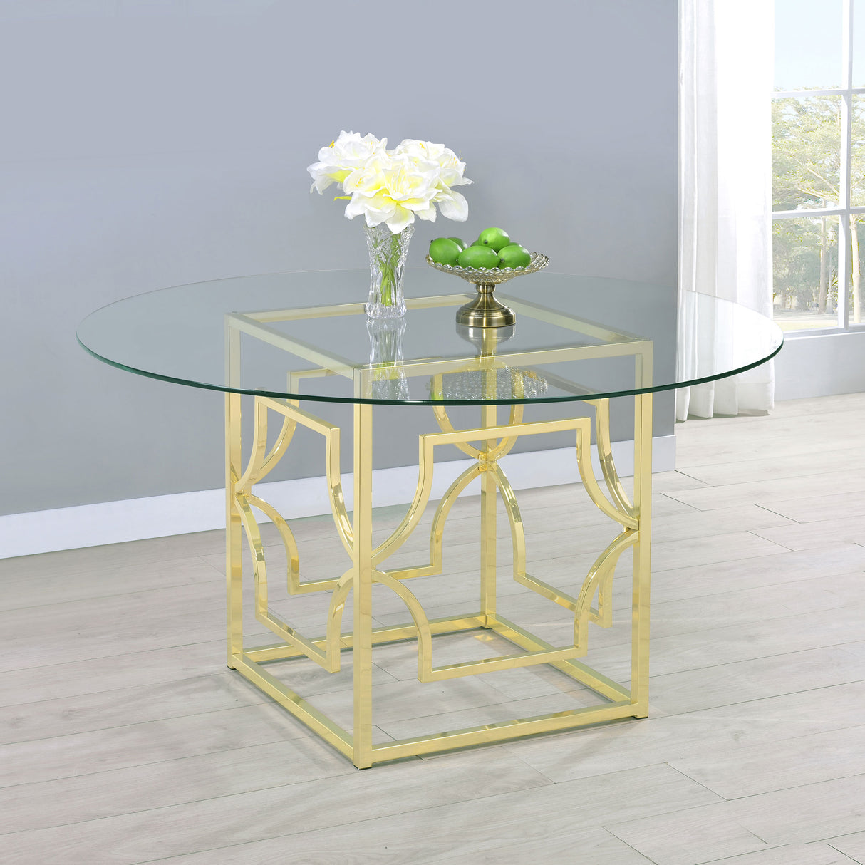 Dining Table - Starlight Round Glass Top Dining Table Clear and Brass