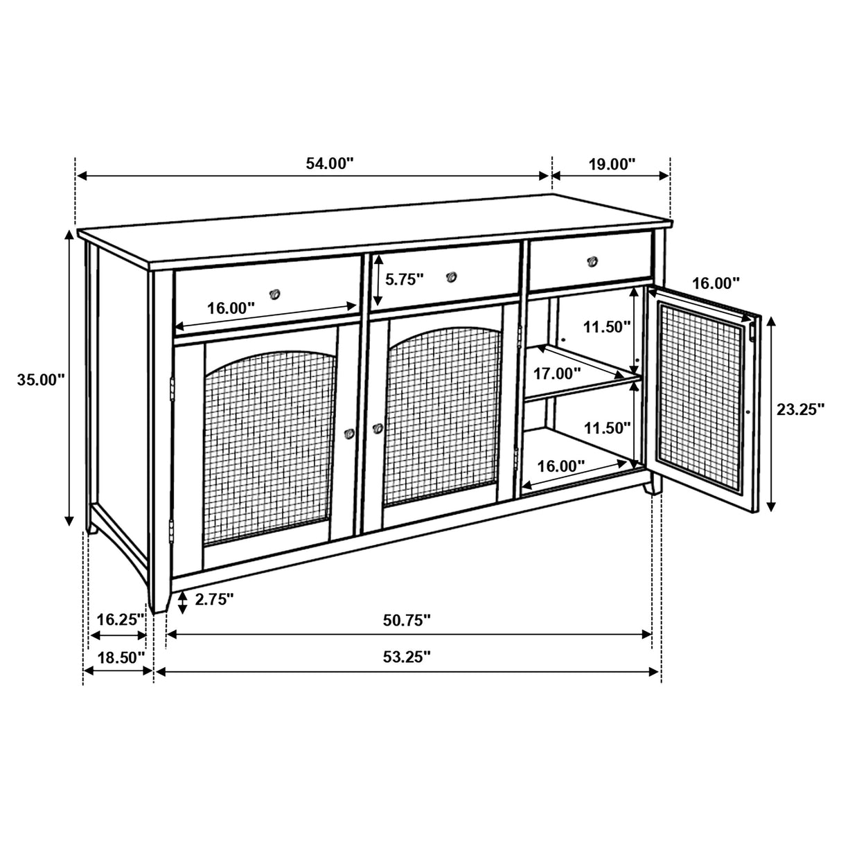 Sideboard - Kirby 3-drawer Rectangular Server with Adjustable Shelves Natural and Rustic Off White