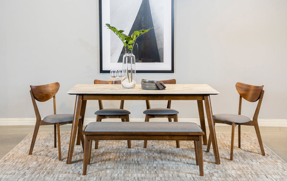 Dining Table - Everett Faux Marble Top Dining Table Natural Walnut and White