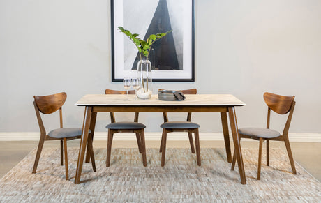 Dining Table - Everett Faux Marble Top Dining Table Natural Walnut and White