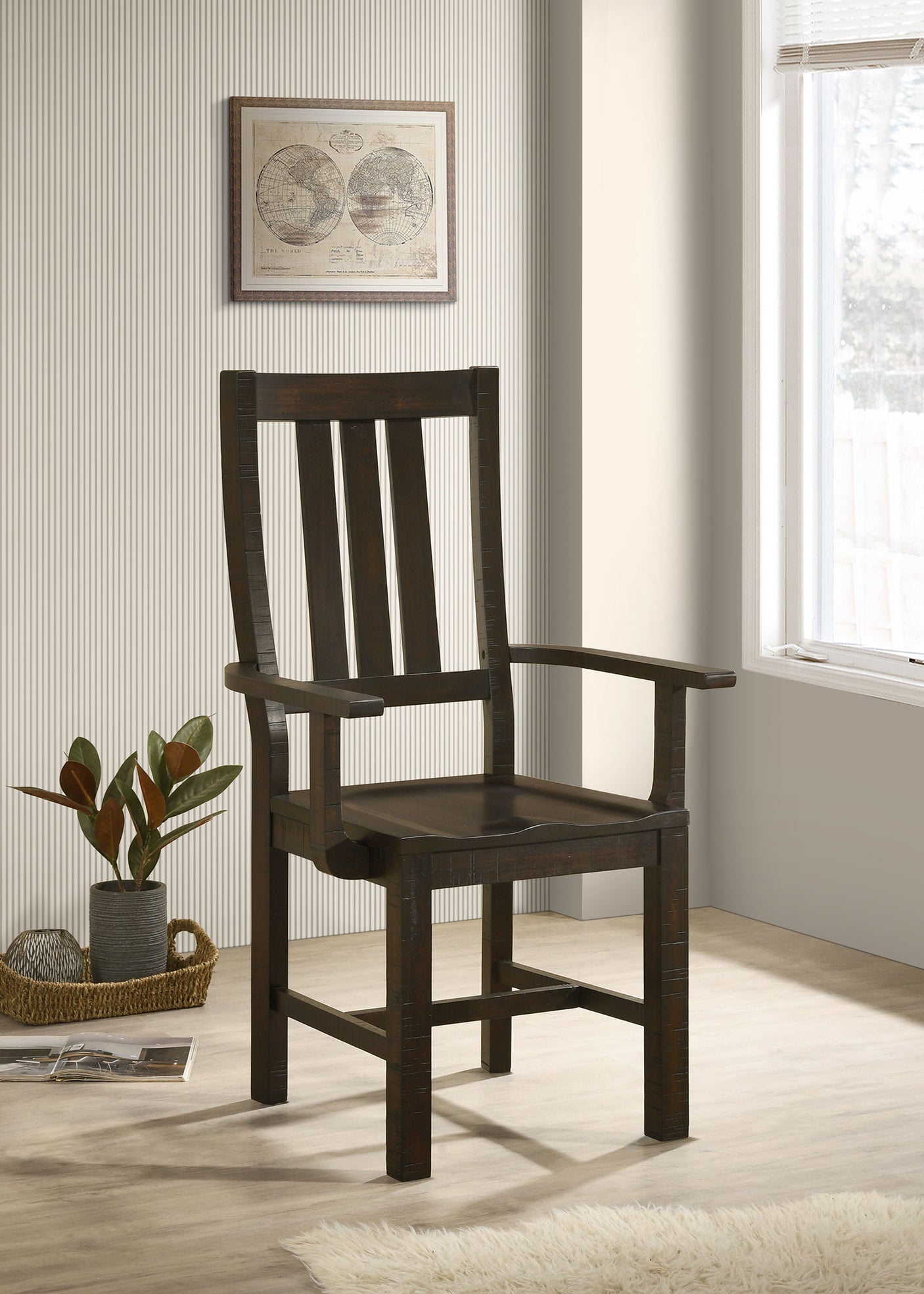 Arm Chair - Calandra Slat Back Arm Chairs Vintage Java (Set of 2)