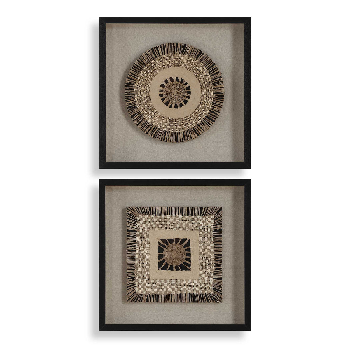 Intertwine Knit Paper Shadow Box (Set of 2) - Light Brown by Uttermost - View 1