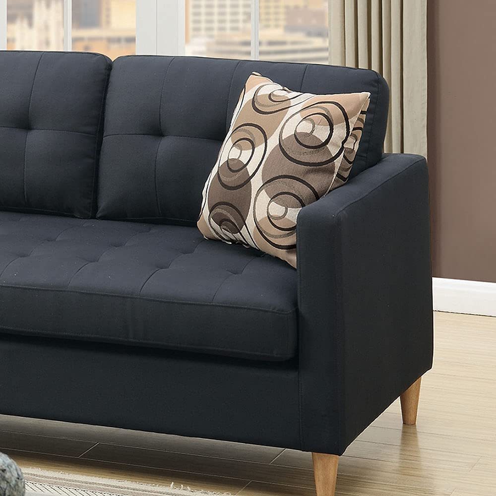 Black Polyfiber Sectional Sofa Living Room Furniture Reversible Chaise Couch Pillows Tufted Back Modular Sectionals | Home Elegance USA