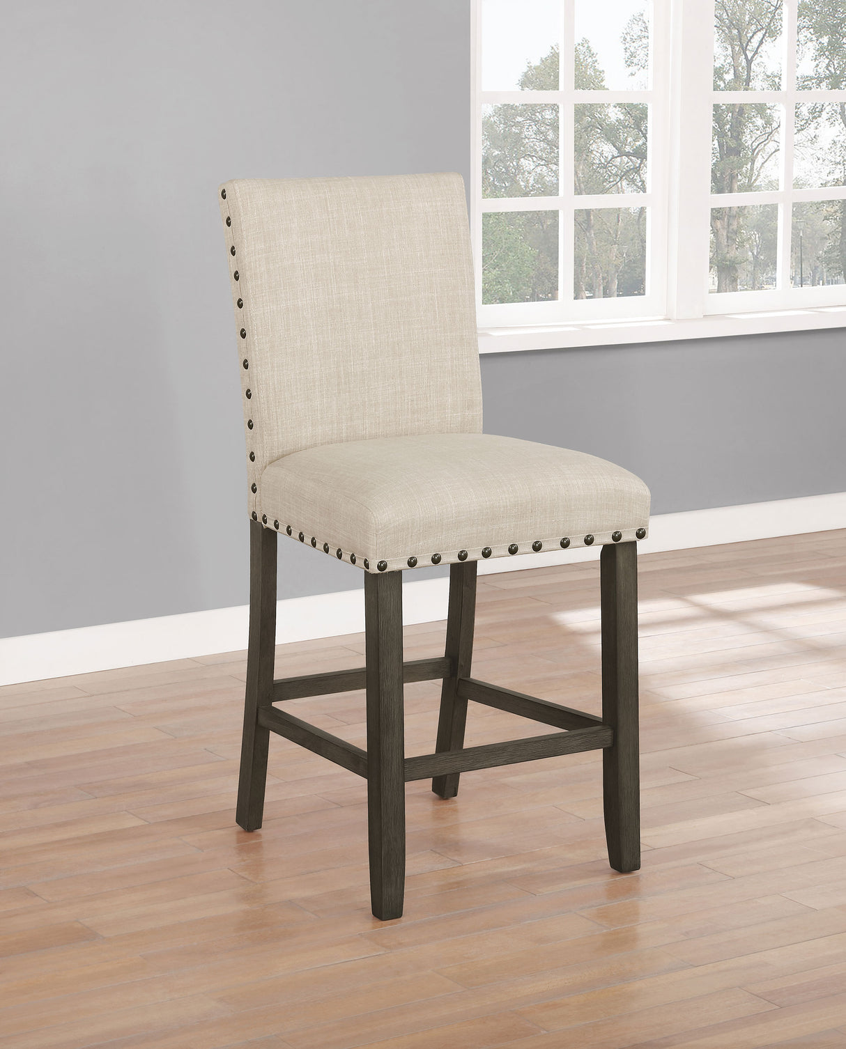 Counter Stool - Ralland Upholstered Counter Height Stools with Nailhead Trim Beige (Set of 2)