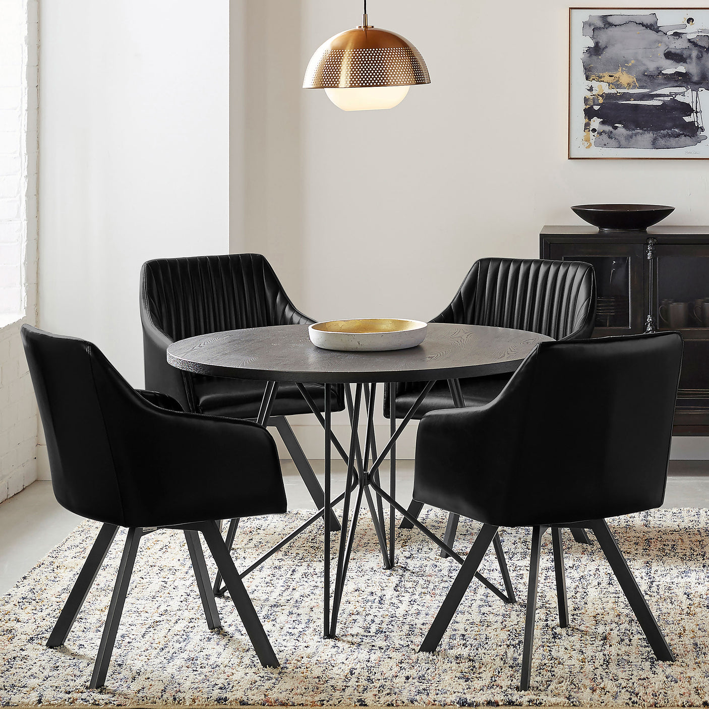 Swivel Arm Chair - Arika Tufted Sloped Arm Swivel Dining Chair Black and Gunmetal