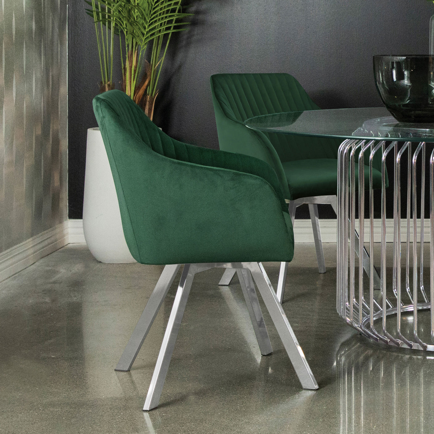 Swivel Arm Chair - Arika Channeled Back Swivel Dining Chair Green