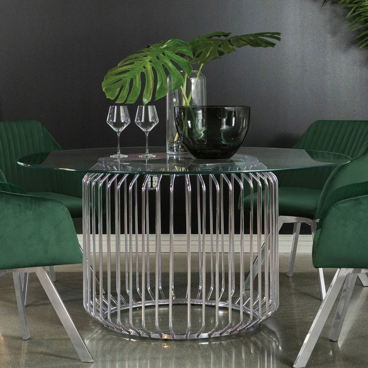 Dining Table - Veena 60" Round Glass Top Dining Table Clear and Chrome