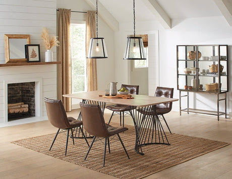 Dining Table - Altus Swirl Base Dining Table Natural Oak and Gunmetal | Coaster | Home Elegance USA