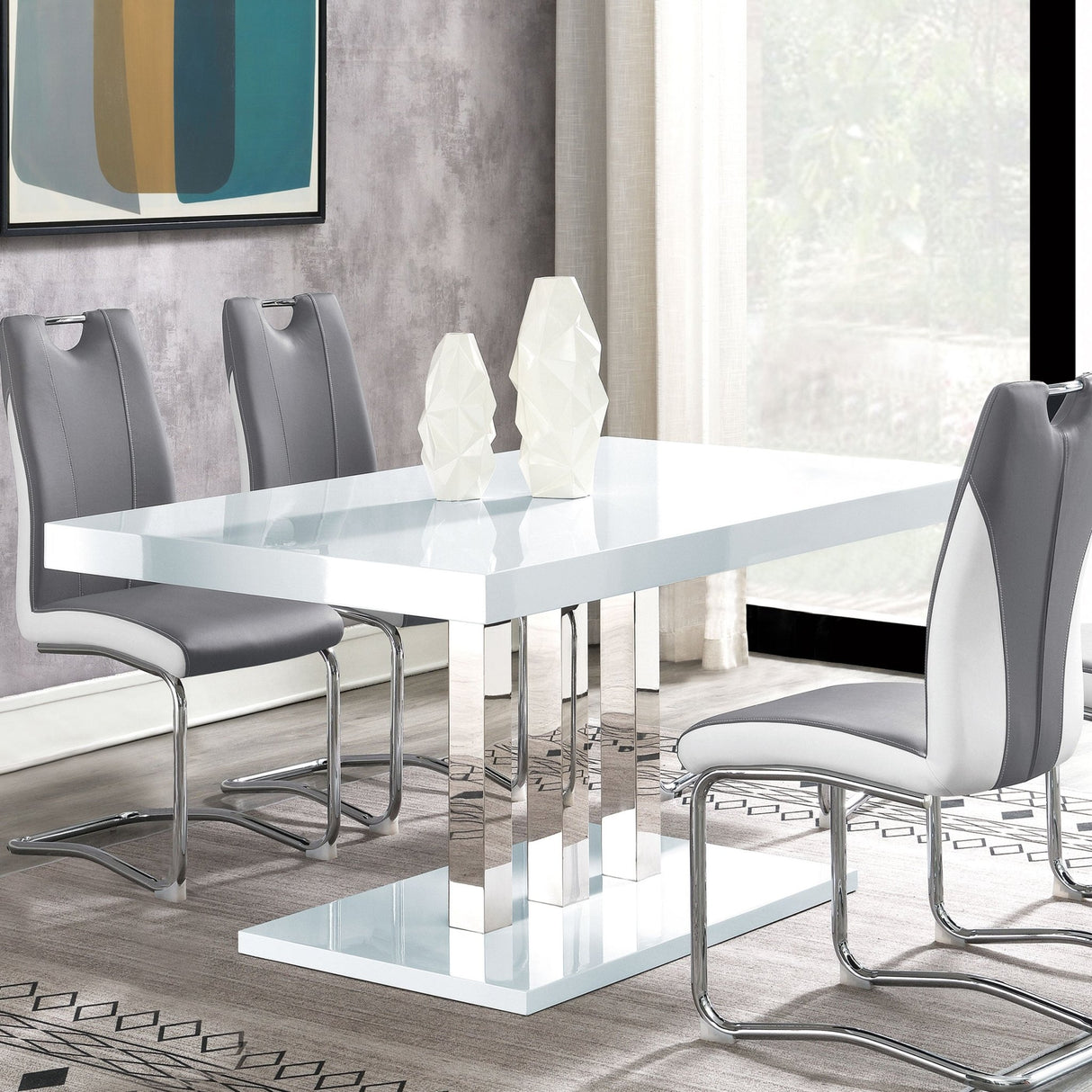 Brooklyn Rectangular Dining Table White High Gloss and Chrome | Coaster | Home Elegance USA