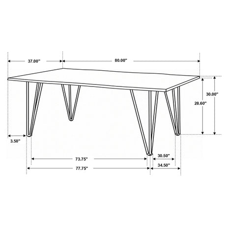 Dining Table - Neve Live-edge Dining Table with Hairpin Legs Sheesham Grey and Gunmetal