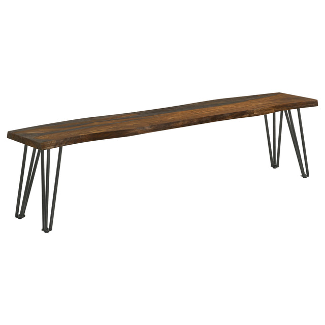 Bench - Neve Live-edge Dining Bench with Hairpin Legs Sheesham Grey and Gunmetal