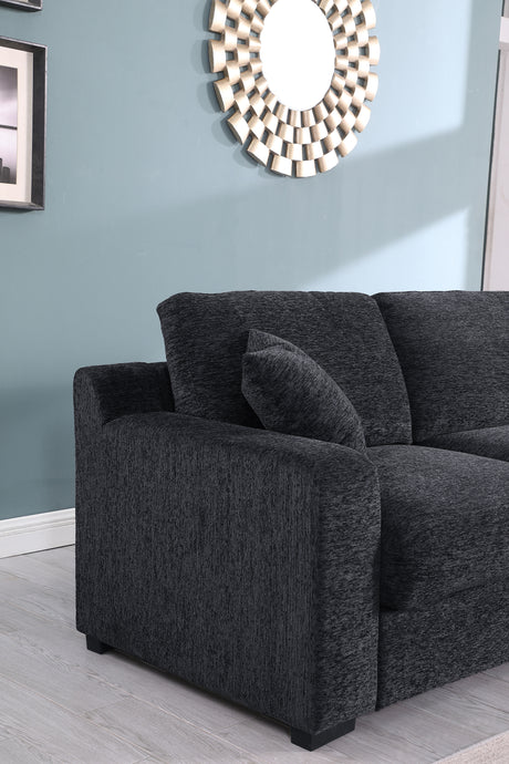 Celine 141.5' Dark Gray Chenille Fabric Corner Sectional Sofa with Right-Facing Chaise, Cupholders, and Charging Ports - sold by Home Elegance USA
