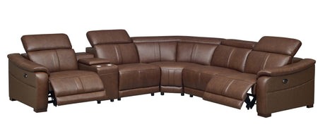 Leather Match Modular Sectional with Recliner Seat and Adjustable Headrest and Storage Console with Cup Holders - sold by Home Elegance USA
