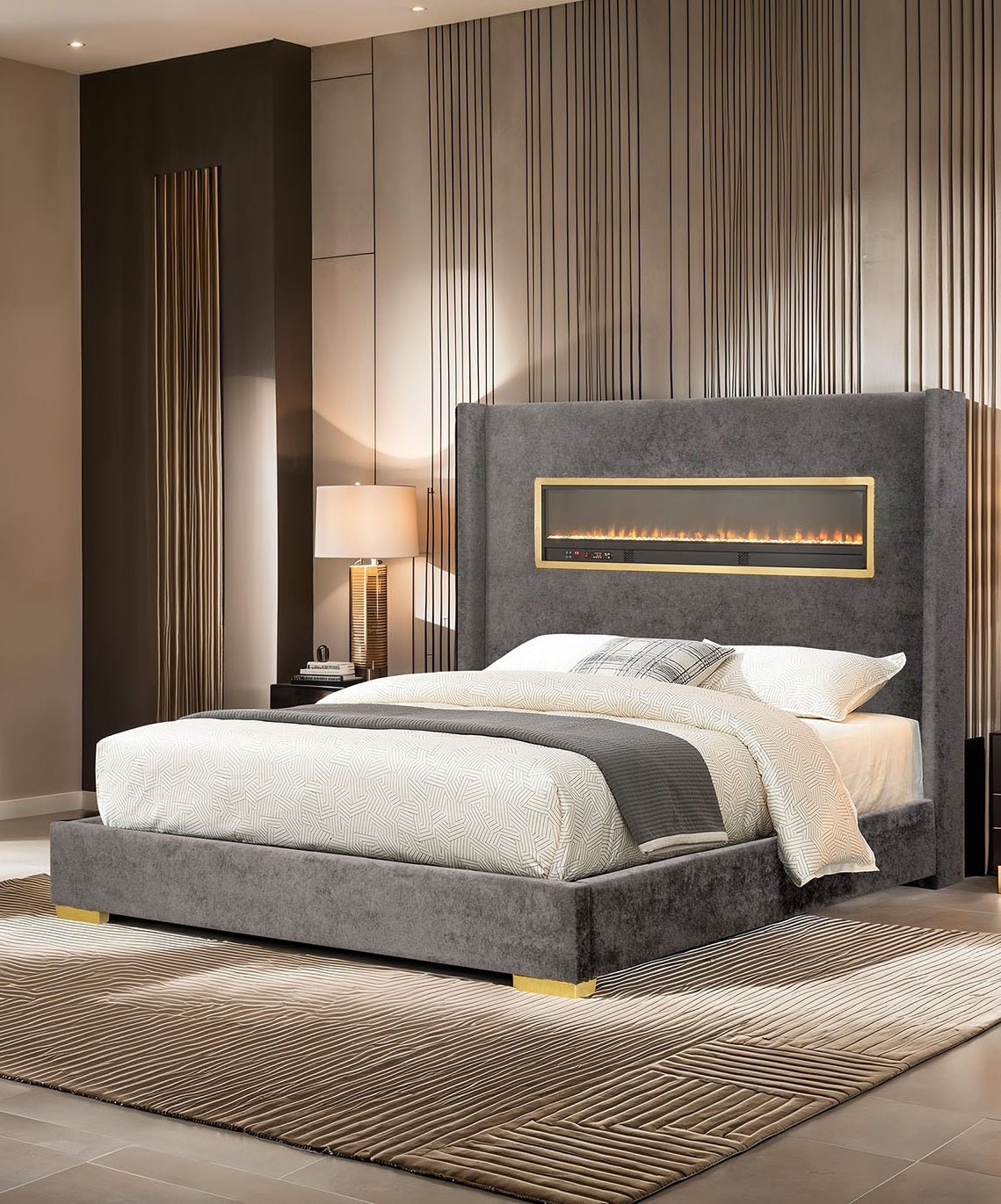 Contemporary Style Gray Color 1pc Queen Size Bed Upholstered Fabric Bedroom Furniture Beautiful Platform Bedframe