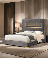 Contemporary Style Gray Color 1pc Queen Size Bed Upholstered Fabric Bedroom Furniture Beautiful Platform Bedframe