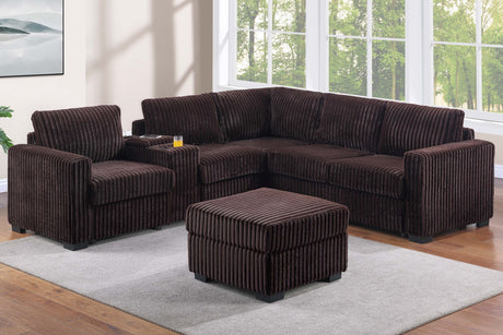 Contemporary Style 4pc L-Shaped Sectional Set USB Cup Holder Cushion Back Loveseat Plastic Legs Cocktail Ottoman Square Arms Coffee Finish Primary Living Room - sold by Home Elegance USA