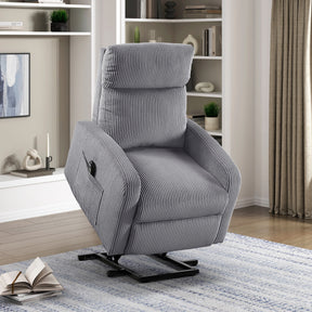 Contemporary Power Lift Chair Recliner 1pc Dark Gray Plush Corduroy Upholstery Comfort Side Pocket Plywood Living Room Furniture
