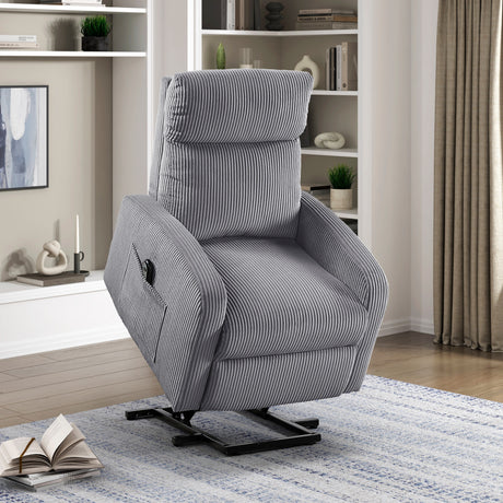 Contemporary Power Lift Chair Recliner 1pc Dark Gray Plush Corduroy Upholstery Comfort Side Pocket Plywood Living Room Furniture
