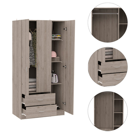 Eureka Three Door Armoire, Two Drawers, Rod - sold by Home Elegance USA