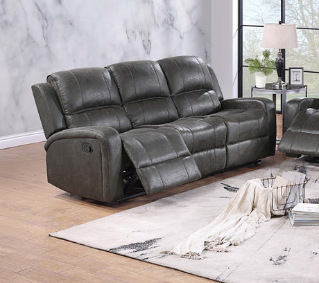 Manual Reclining Sofa 1pc Smoke Finish Padded Seat And Backrest Light Vertical Tufting Primary Room Furniture