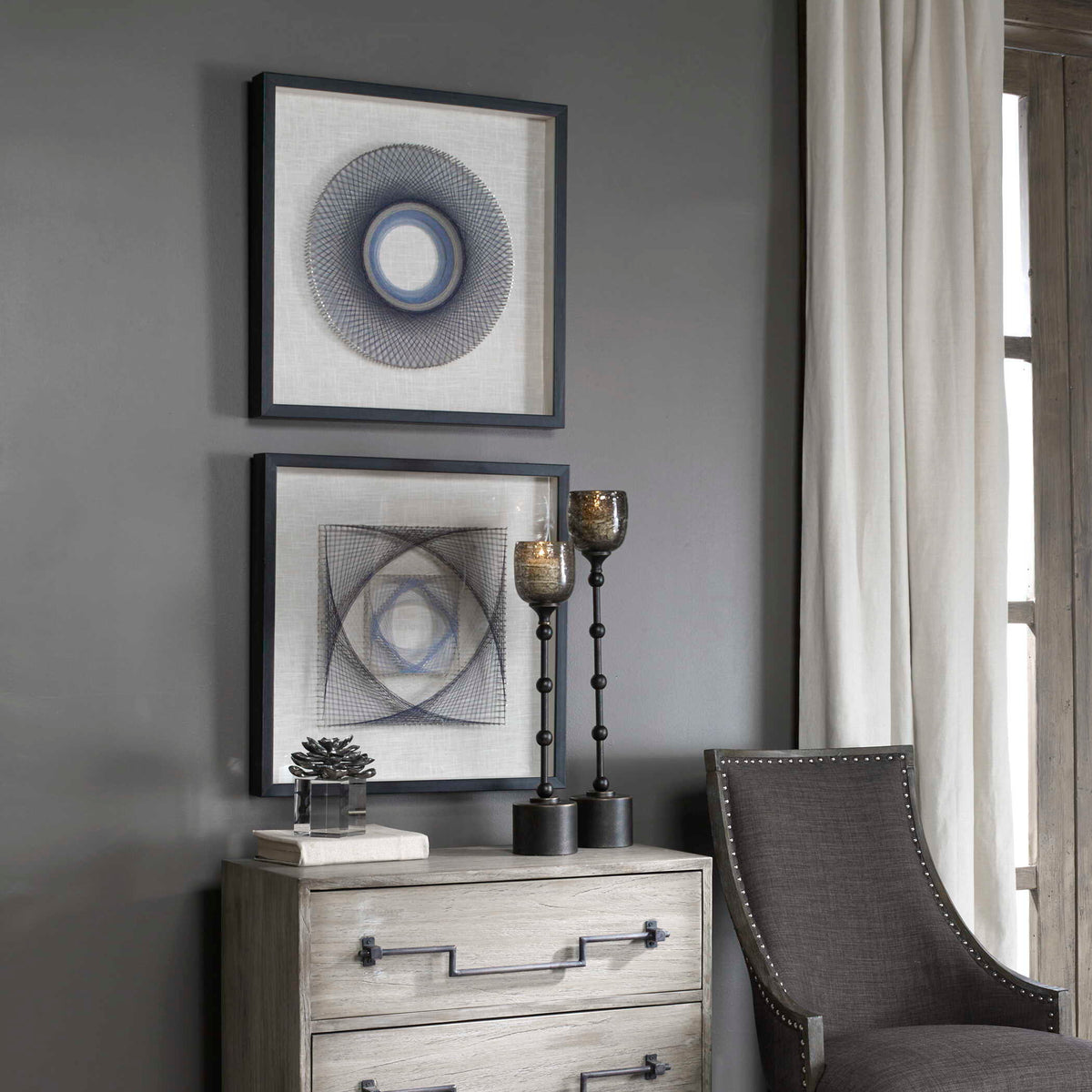 String Duet Geometric Art (Set of 2) - Black / Blue by Uttermost - View 2