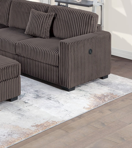 Living Room Corduroy Upholstered Chocolate 4pc Sectional Set RAF/LAF One-Arm Loveseat W/USB, Corner Wedge, Cocktail Ottoman Cushion Couch - sold by Home Elegance USA