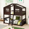 Twin Over Twin House Bunk Bed With Ladder, Wood Bed-Espresso(OLD SKU:LT000184AAP)