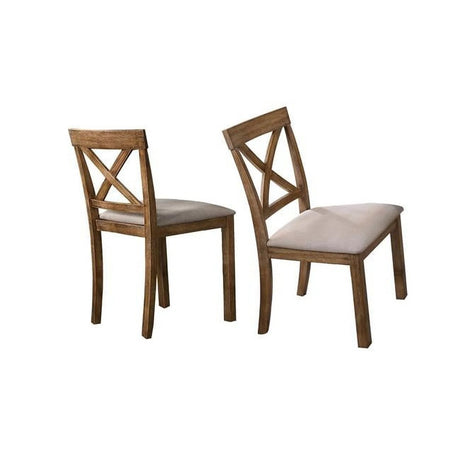 Transitional 6 Pieces Driftwood Dining Set, Antique Oak Wood Finish Dining Table Bench and 4 side Chairs with Open X-Back, Cushion, Natural Oak - sold by Home Elegance USA