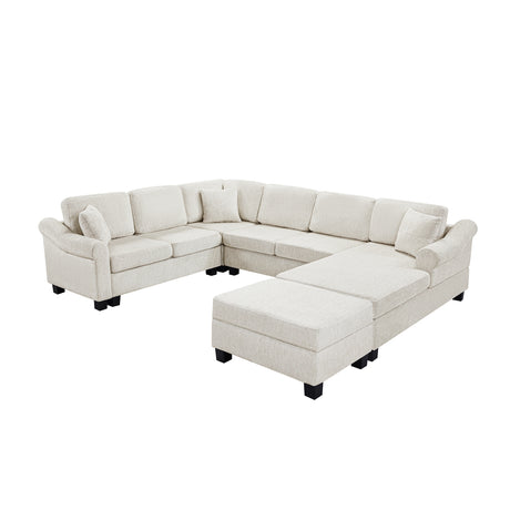 Contemporary U-shaped Sectional Sofa with Movable Storage Ottoman, White Chenille 111.8' - sold by Home Elegance USA