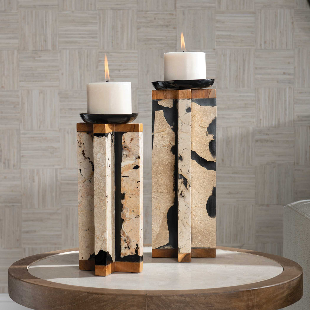 Illini Stone Candleholders (Set of 2) Black & White - Black / White by Uttermost - View 4