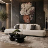 Falcone - Contemporary Off-White + Grey Bonded Leather Curved Sectional Sofa - View Image 1